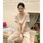 Half-placket Drawstring Waist Jumpsuit