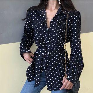 Tie-waist Polka Dot Shirt Black - One Size