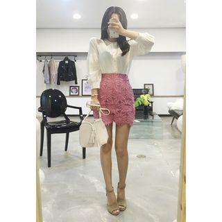 Round-neck Puff-sleeve Cardigan