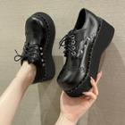 Studded Lace-up Faux Leather Platform Shoes