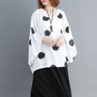 3/4-sleeve Hooded Dotted Top
