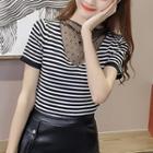 Mock Two-piece Short-sleeve Mesh Panel T-shirt