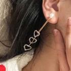 Rhinestone Heart Fringed Earring Silver Needle - Gold - One Size