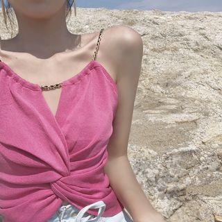 Twist Front Chain Necklace Cropped Top