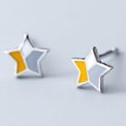 925 Sterling Silver Color Panel Star Ear Stud 1 Pair - S925 Silver - Star - Yellow & Gray & White - One Size