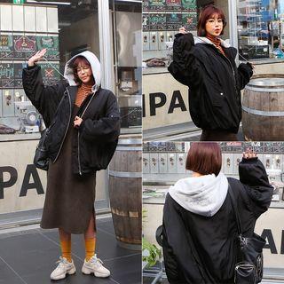 Zip-up Hooded Flight Jacket Black - One Size