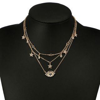 Alloy Rhinestone Eye & Star Layered Necklace Gold - One Size