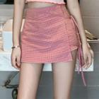 Asymmetric Hem Check Mini A-line Skirt