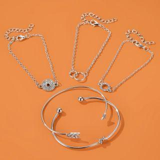 Set Of 5: Alloy Rhinestone Bracelet / Open Bangle (assorted Designs)