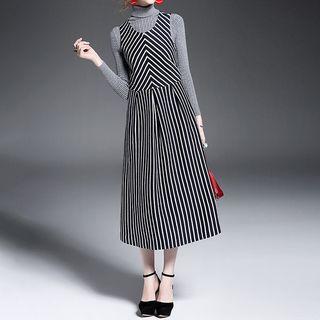 Striped Sleeveless A-line Midi Dress