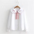 Bow Embroidered Collar Long-sleeve Shirt