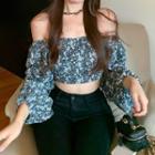 Off-shoulder Floral Chiffon Blouse As Shown In Figure - One Size
