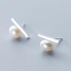 925 Sterling Silver Bar Faux Pearl Earring