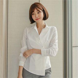 Asymmetric-hem Wrap-front Shirt