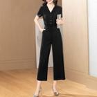 Short-sleeve Cropped Shirt Jumpsuit