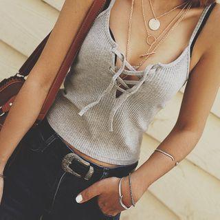 Spaghetti Strap Tied Knit Top