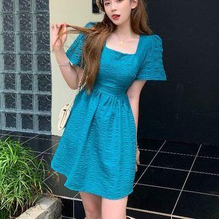 Square-neck Cutout-back Mini A-line Dress