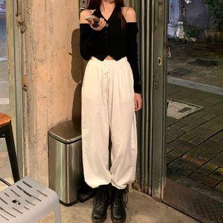 Long-sleeve Cold Shoulder Top / Wide Leg Pants