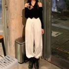 Long-sleeve Cold Shoulder Top / Wide Leg Pants