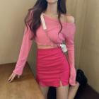 Long-sleeve Cropped T-shirt / Mini Skirt