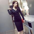 Lattice V-neck Long-sleeve Dress