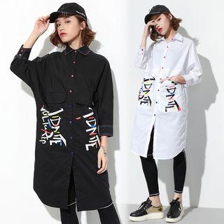 Long Sleeve Lettering Midi Shirt Dress
