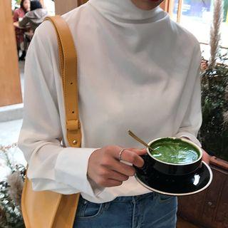 Tie-back Mock Neck Chiffon Blouse