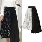 Dotted Panel Asymmetrical Accordion Pleat Skirt