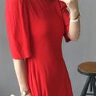 Puff-sleeve Zip-back A-line Dress