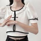 Puff-sleeve Crop Top / Camisole Top / Two-tone Loose Fit Pants / Set