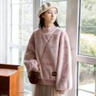 Long-sleeve Plain Faux Furry Sweatshirt