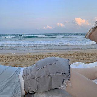 Letter Embroidered Denim Hot Pants