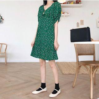 Floral V-neck Slim-fit Dress As Figure - One Size