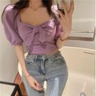 Puff-sleeve Tie Neck Cropped Top