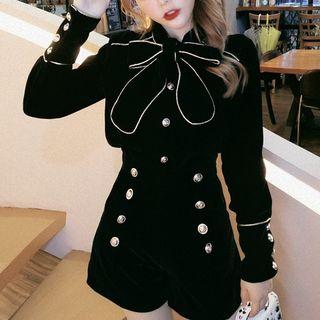 Tie-neck Blouse / High Waist Shorts / Set