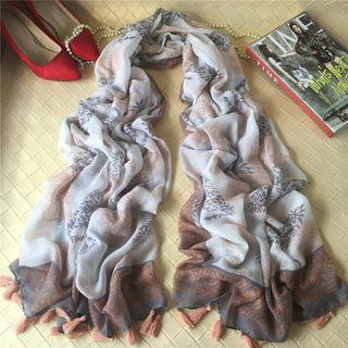 Tasseled Print Linen Cotton Scarf