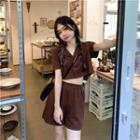 Short-sleeve Cropped Top + High-waist Plain Shorts