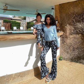 High-waist Printed Floral Boot-cut Pants