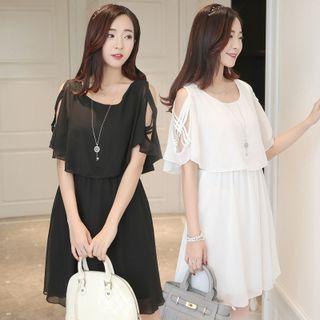 Cross Strap Cut Out Shoulder Short Sleeve Dress