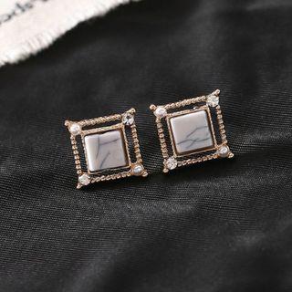 Square Pendant Rhinestone Stud Earring