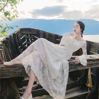 Long-sleeve A-line Lace Evening Dress