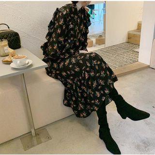 Floral Print Long-sleeve Ruffle Midi Dress As Shown In Figure - One Size