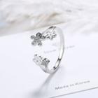 Rhinestone Flower Open Ring Copper Plated - Silver - One Size