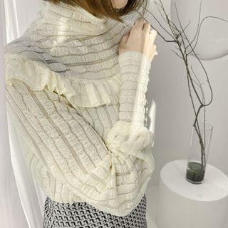 Mockneck Frilled Lace Blouse Beige - One Size