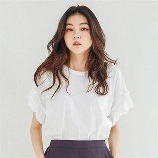 Frill-sleeve Cotton T-shirt