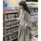 Frog-button Blouse / Midi A-line Skirt