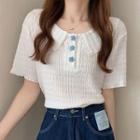 Short-sleeve Polo-neck Blouse