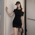 Drawstring Cold Shoulder Mini T-shirt Dress