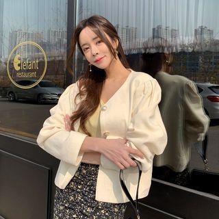 V-neck Puff-shoulder Blazer