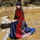 Linen Color Panel Maxi A-line Skirt As Shown In Figure - One Size